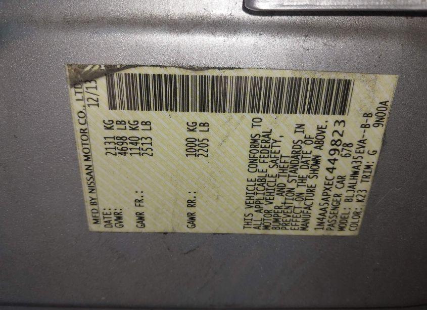 Photo 9 of 2014 Nissan Maxima 3.5 SV (VIN 1N4AA5APXEC449823)