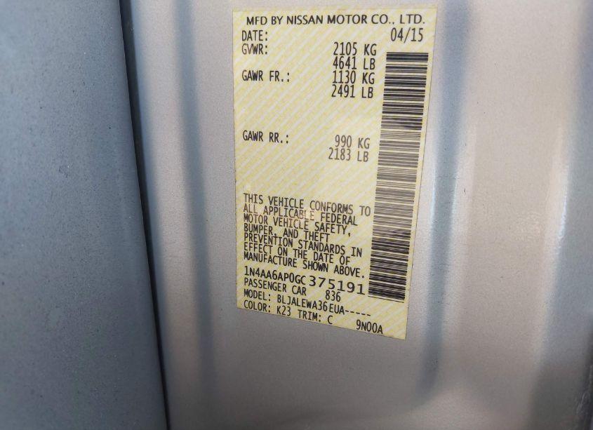 Photo 9 of 2016 Nissan Maxima 3.5 SL (VIN 1N4AA6AP0GC375191)