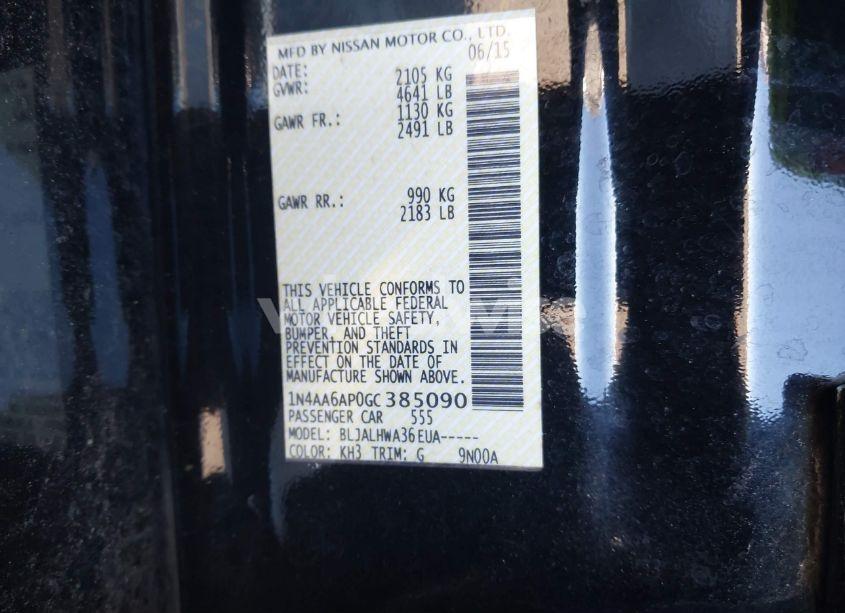 Photo 9 of 2016 Nissan Maxima 3.5S/SV/SL/SR/PLAT (VIN 1N4AA6AP0GC385090)