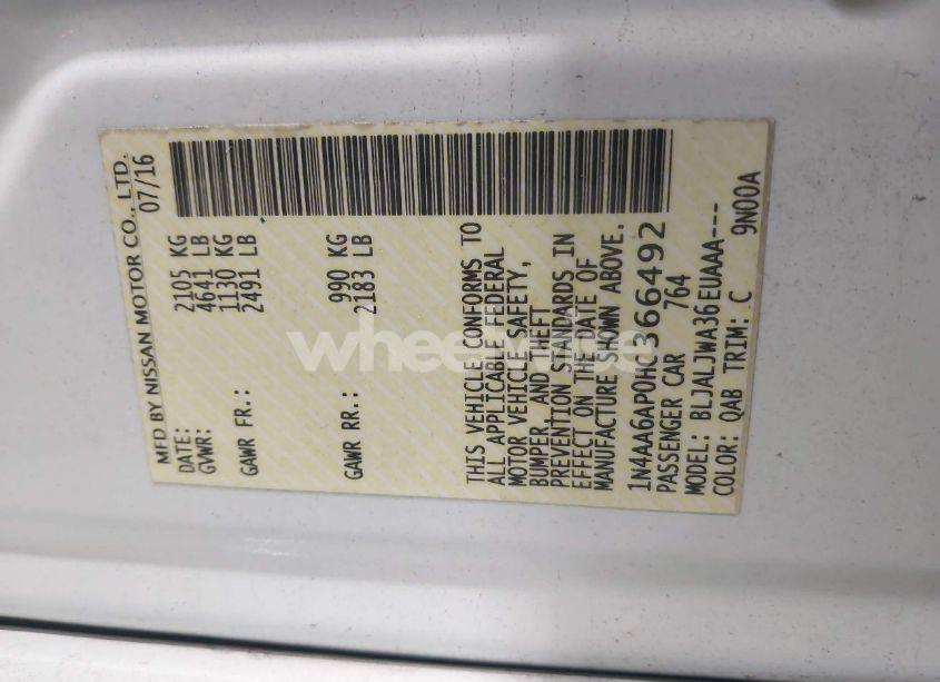 Photo 9 of 2017 Nissan Maxima 3.5 PLATINUM/3.5 S/3.5 SL/3.5 SR/3.5 SV (VIN 1N4AA6AP0HC366492)