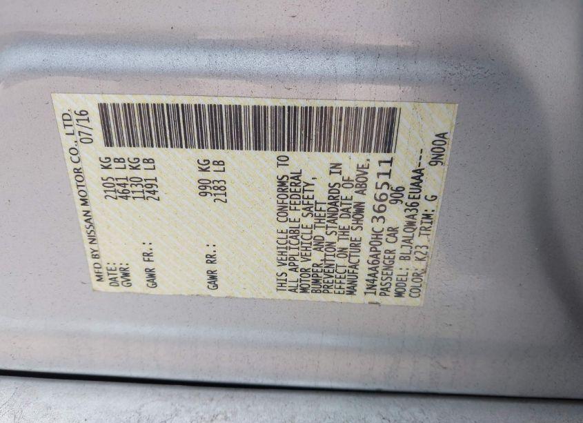 Photo 9 of 2017 Nissan Maxima 3.5 S (VIN 1N4AA6AP0HC366511)