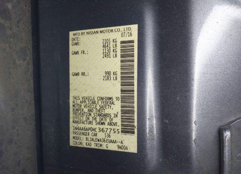 Photo 18 of 2017 Nissan Maxima 3.5 SL (VIN 1N4AA6AP0HC367755)