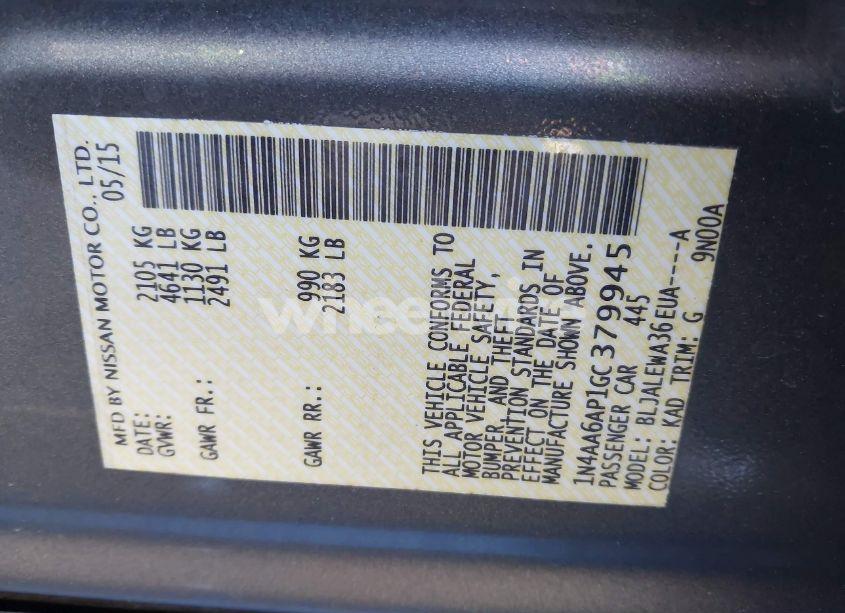 Photo 9 of 2016 Nissan Maxima 3.5 SL (VIN 1N4AA6AP1GC379945)