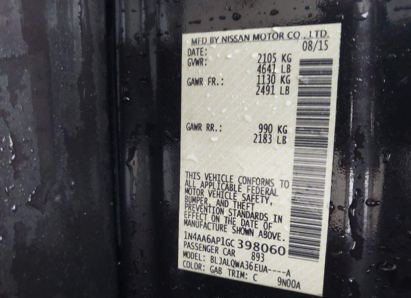 Photo 9 of 2016 Nissan Maxima 3.5 S (VIN 1N4AA6AP1GC398060)