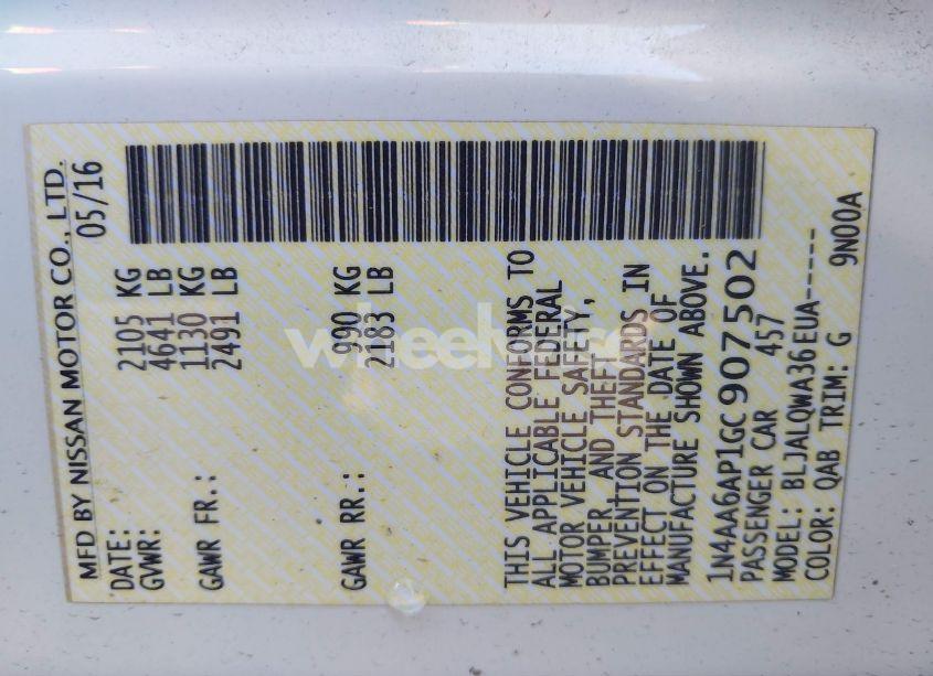 Photo 9 of 2016 Nissan Maxima 3.5 S (VIN 1N4AA6AP1GC907502)