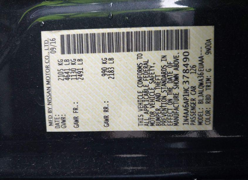 Photo 9 of 2017 Nissan Maxima (VIN 1N4AA6AP1HC378490)