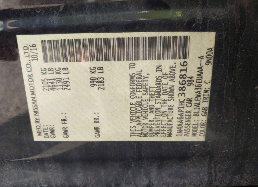 Photo 9 of 2017 Nissan Maxima 3.5 PLATINUM/3.5 S/3.5 SL/3.5 SR/3.5 SV (VIN 1N4AA6AP1HC386816)