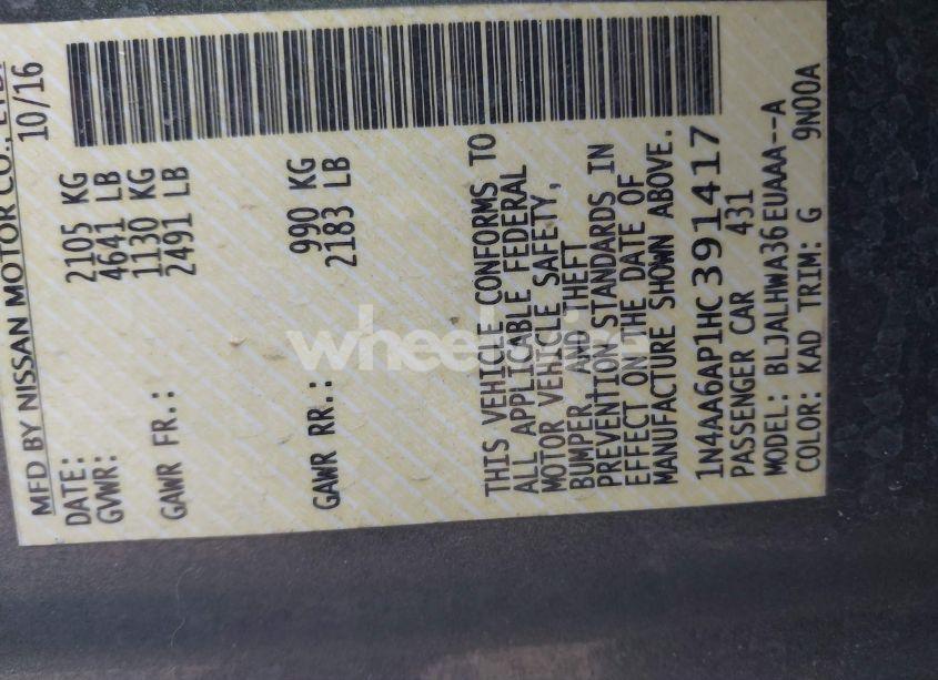 Photo 9 of 2017 Nissan Maxima 3.5 PLATINUM (VIN 1N4AA6AP1HC391417)