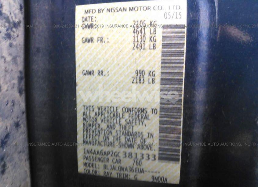 Photo 9 of 2016 Nissan Maxima 3.5 PLATINUM/3.5 S/3.5 SL/3.5 SR/3.5 SV (VIN 1N4AA6AP2GC381333)