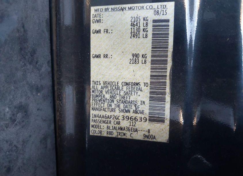 Photo 9 of 2016 Nissan Maxima 3.5 PLATINUM/3.5 S/3.5 SL/3.5 SR/3.5 SV (VIN 1N4AA6AP2GC396639)