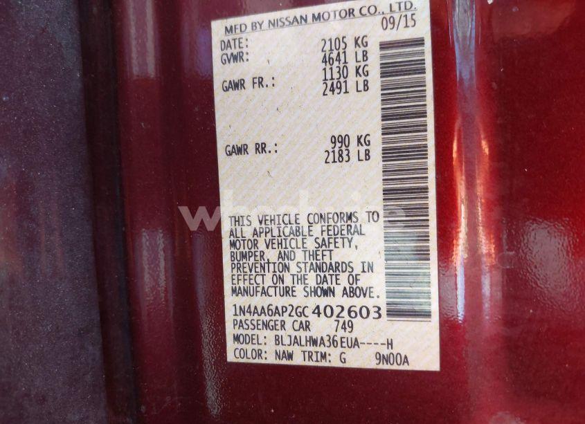 Photo 9 of 2016 Nissan Maxima 3.5 PLATINUM (VIN 1N4AA6AP2GC402603)