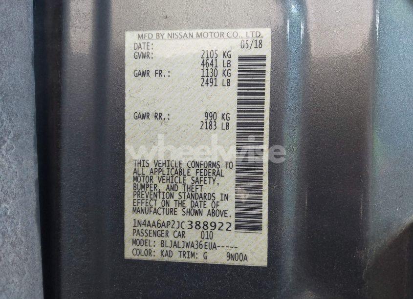 Photo 9 of 2018 Nissan Maxima 3.5 SV (VIN 1N4AA6AP2JC388922)