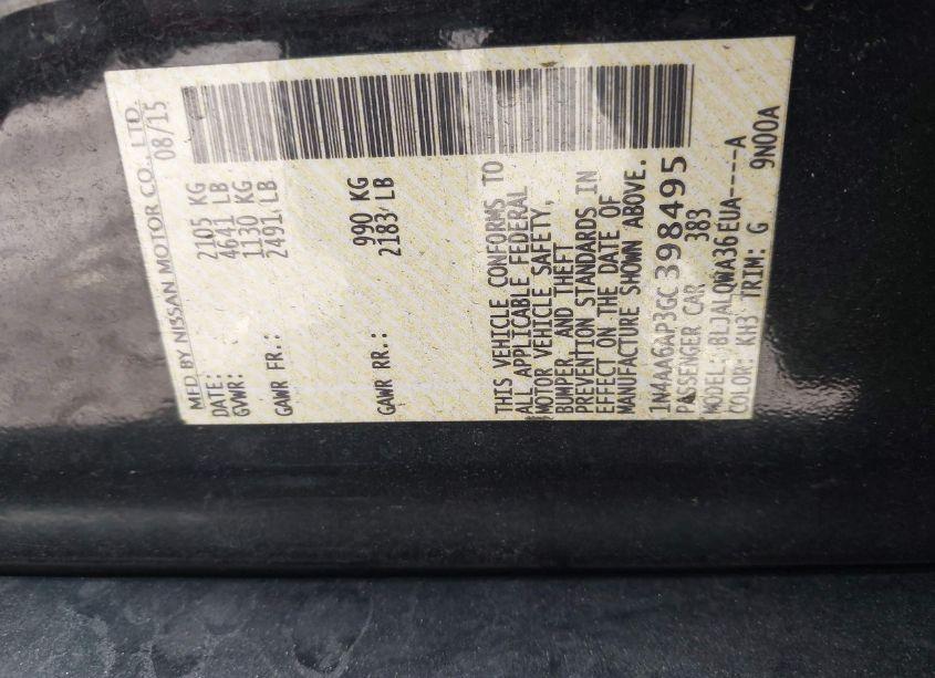 Photo 9 of 2016 Nissan Maxima 3.5 S (VIN 1N4AA6AP3GC398495)