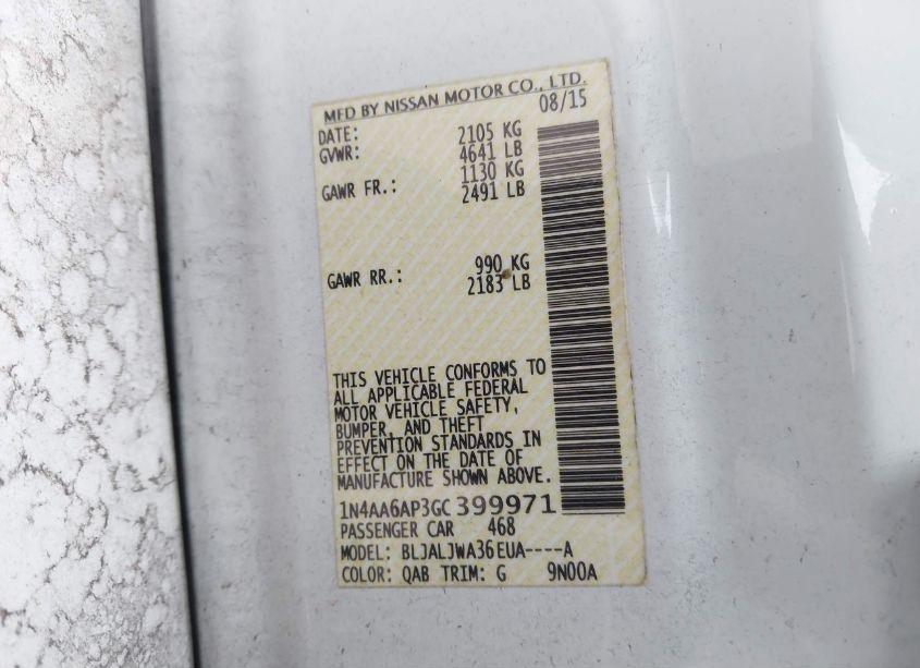 Photo 9 of 2016 Nissan Maxima 3.5 SV (VIN 1N4AA6AP3GC399971)