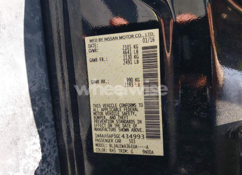 Photo 9 of 2016 Nissan Maxima 3.5 SL (VIN 1N4AA6AP3GC434993)