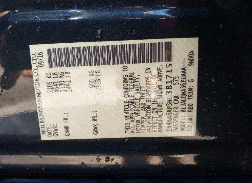 Photo 9 of 2017 Nissan Maxima 3.5 S (VIN 1N4AA6AP3HC381715)