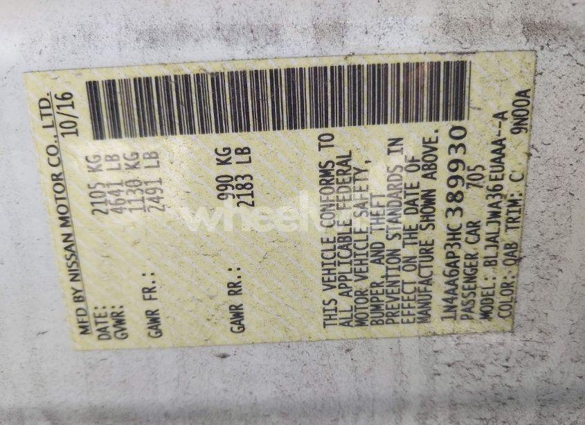 Photo 9 of 2017 Nissan Maxima 3.5 SV (VIN 1N4AA6AP3HC389930)