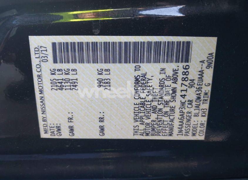 Photo 9 of 2017 Nissan Maxima 3.5 S (VIN 1N4AA6AP3HC417886)