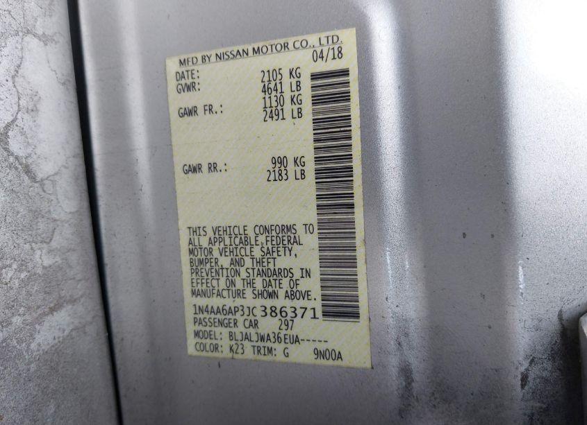 Photo 9 of 2018 Nissan Maxima 3.5 SV (VIN 1N4AA6AP3JC386371)