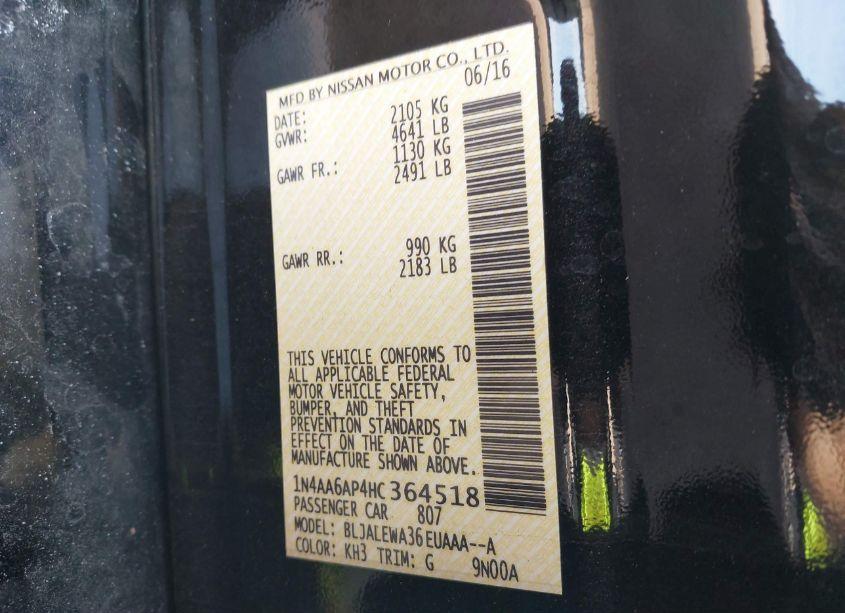 Photo 9 of 2017 Nissan Maxima 3.5 SL (VIN 1N4AA6AP4HC364518)