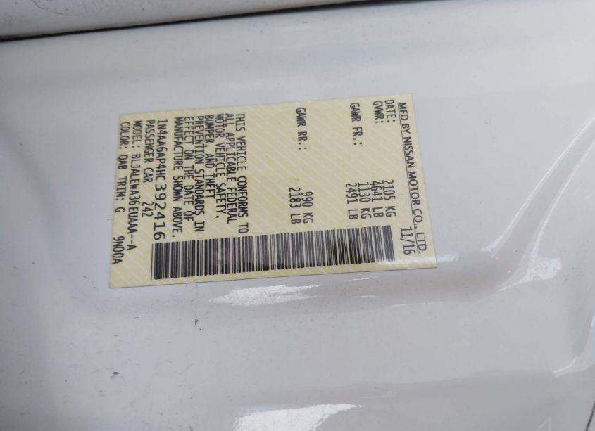 Photo 9 of 2017 Nissan Maxima 3.5 SL (VIN 1N4AA6AP4HC392416)