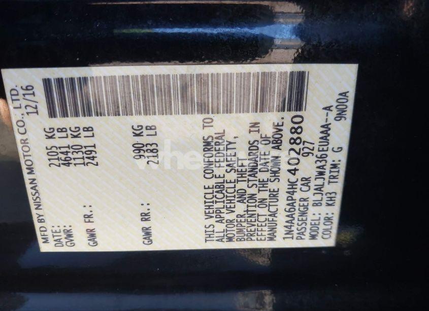 Photo 9 of 2017 Nissan Maxima 3.5 SV (VIN 1N4AA6AP4HC402880)