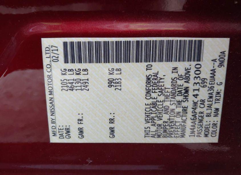 Photo 9 of 2017 Nissan Maxima 3.5 SL (VIN 1N4AA6AP4HC413300)