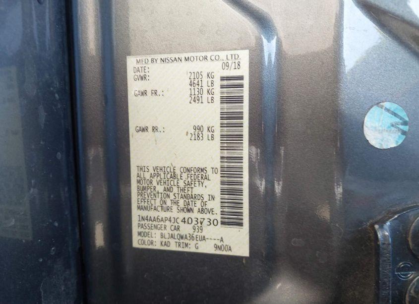 Photo 9 of 2018 Nissan Maxima 3.5 S (VIN 1N4AA6AP4JC403730)