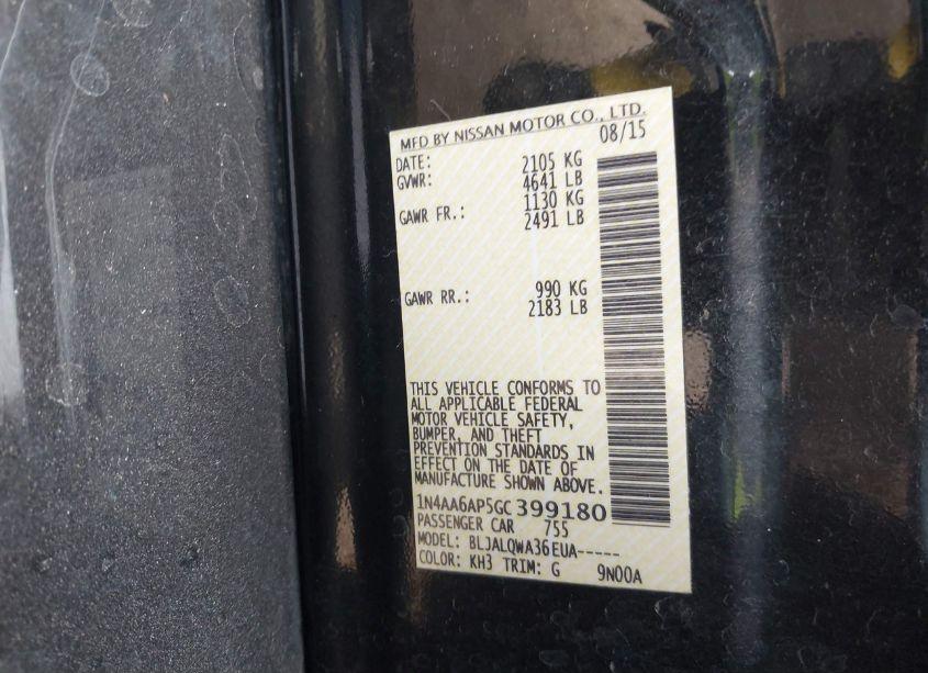 Photo 9 of 2016 Nissan Maxima 3.5 S (VIN 1N4AA6AP5GC399180)