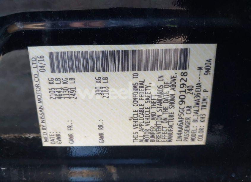 Photo 9 of 2016 Nissan Maxima 3.5 PLATINUM/3.5 S/3.5 SL/3.5 SR/3.5 SV (VIN 1N4AA6AP5GC901928)