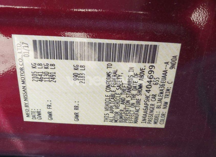 Photo 9 of 2017 Nissan Maxima 3.5 SL (VIN 1N4AA6AP5HC404699)