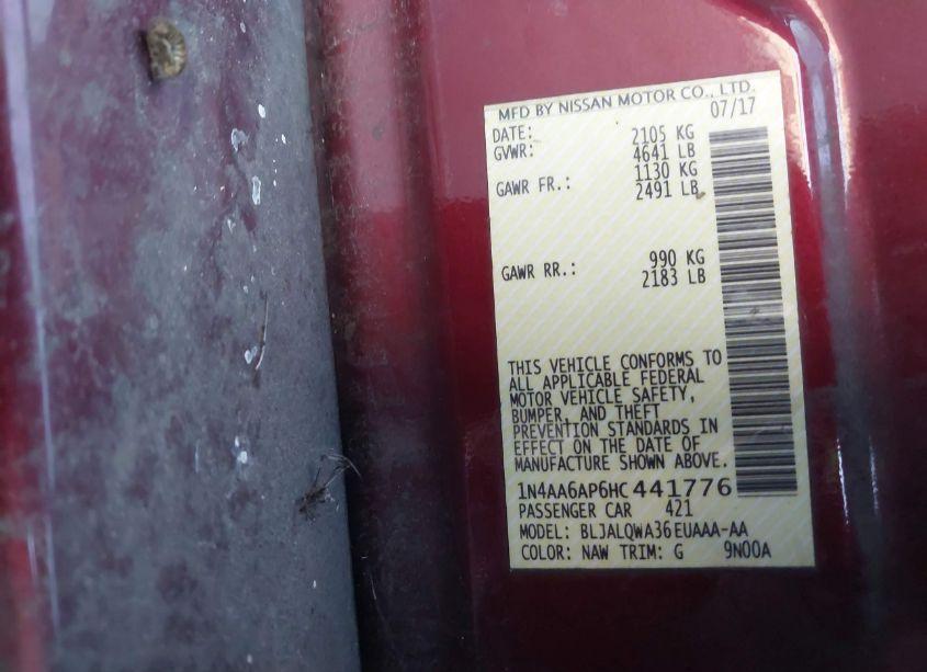 Photo 9 of 2017 Nissan Maxima 3.5 S (VIN 1N4AA6AP6HC441776)