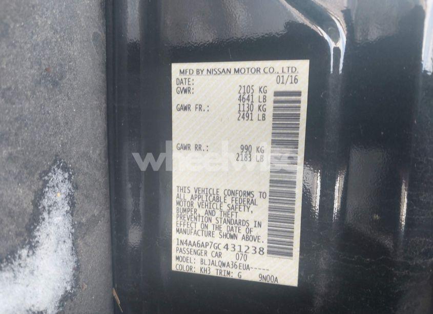 Photo 9 of 2016 Nissan Maxima 3.5 PLATINUM/3.5 S/3.5 SL/3.5 SR/3.5 SV (VIN 1N4AA6AP7GC431238)