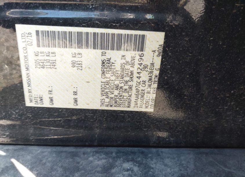 Photo 9 of 2016 Nissan Maxima 3.5 PLATINUM/3.5 S/3.5 SL/3.5 SR/3.5 SV (VIN 1N4AA6AP7GC442496)