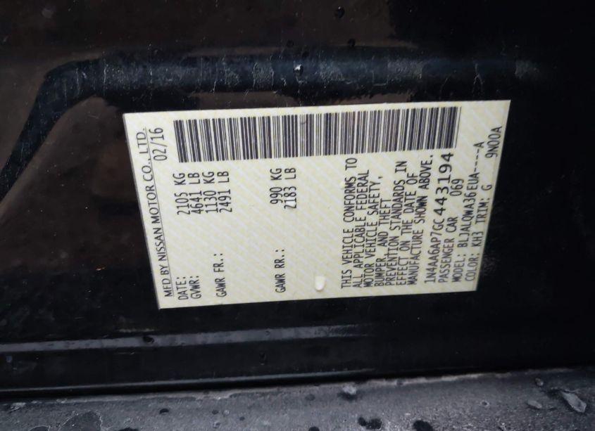 Photo 9 of 2016 Nissan Maxima 3.5 PLATINUM/3.5 S/3.5 SL/3.5 SR/3.5 SV (VIN 1N4AA6AP7GC443194)