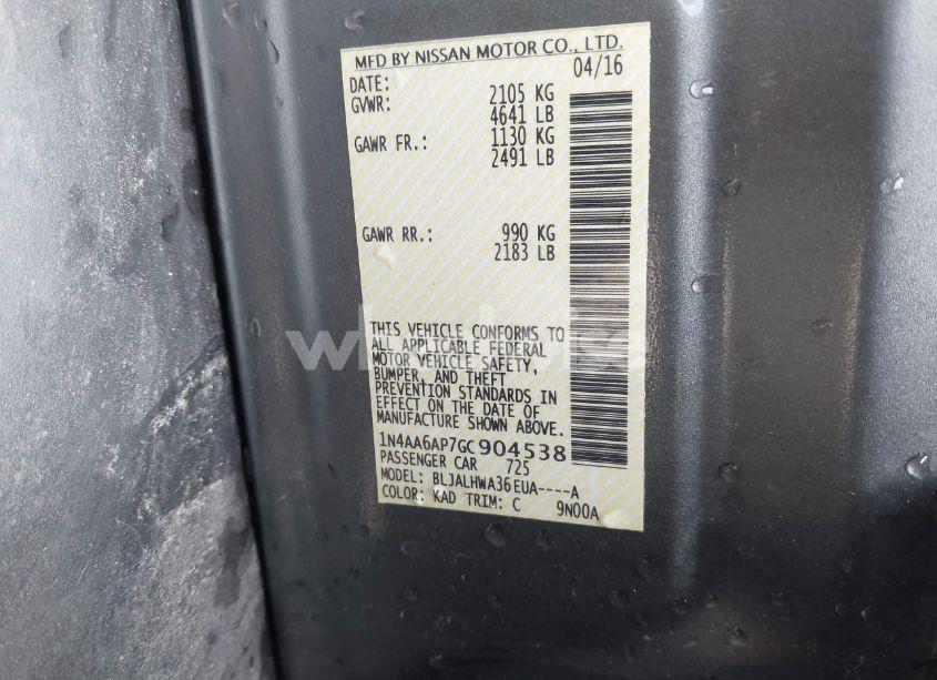 Photo 9 of 2016 Nissan Maxima 3.5 PLATINUM (VIN 1N4AA6AP7GC904538)