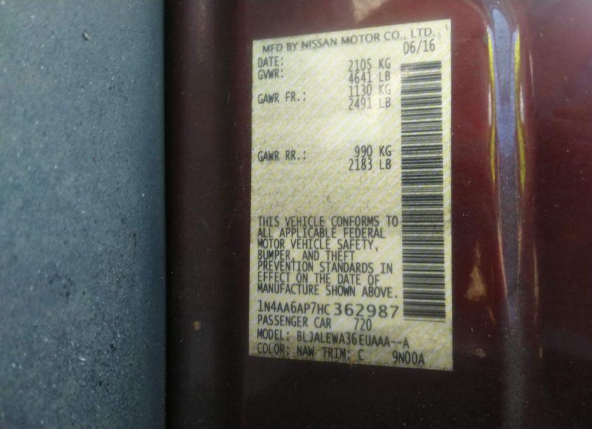 Photo 9 of 2017 Nissan Maxima 3.5 SL (VIN 1N4AA6AP7HC362987)