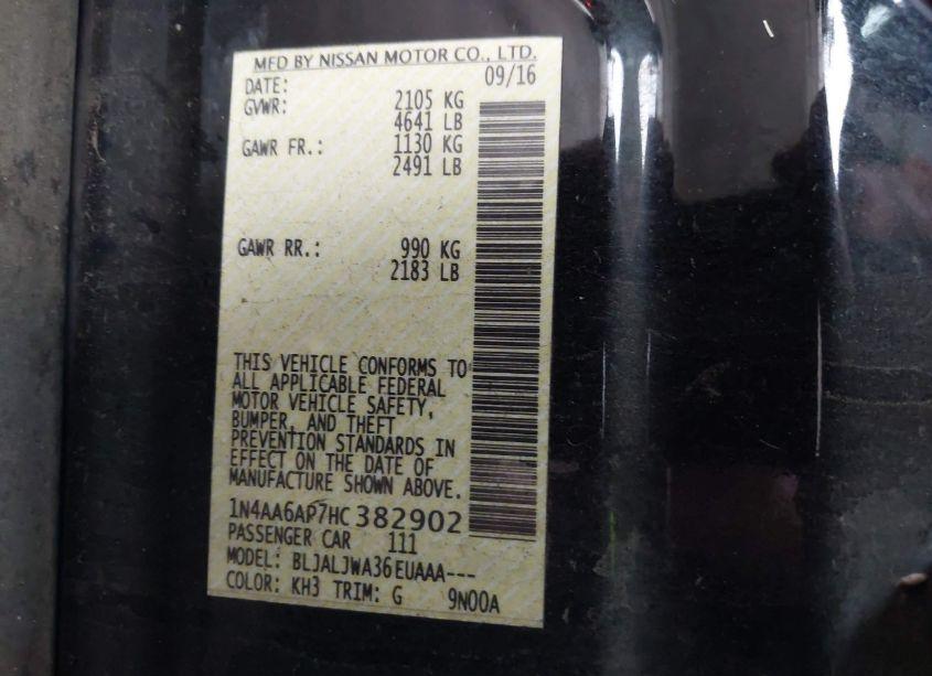 Photo 9 of 2017 Nissan Maxima 3.5 PLATINUM/3.5 S/3.5 SL/3.5 SR/3.5 SV (VIN 1N4AA6AP7HC382902)