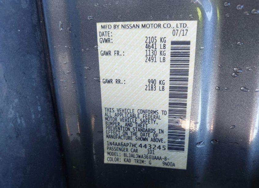 Photo 9 of 2017 Nissan Maxima 3.5 SV (VIN 1N4AA6AP7HC443245)