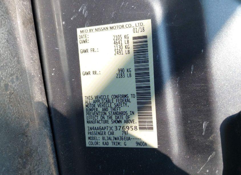 Photo 9 of 2018 Nissan Maxima 3.5 SV (VIN 1N4AA6AP7JC376958)