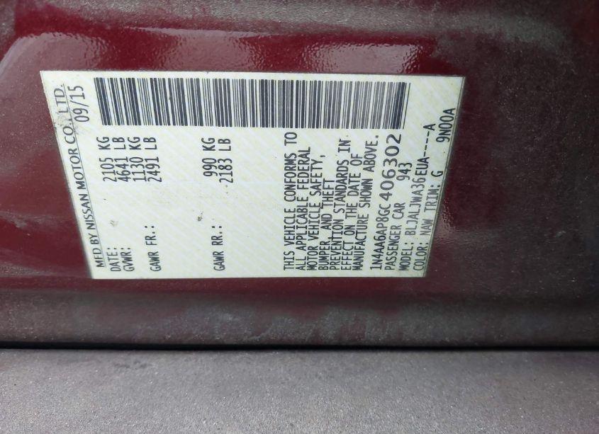 Photo 9 of 2016 Nissan Maxima 3.5 SV (VIN 1N4AA6AP8GC406302)