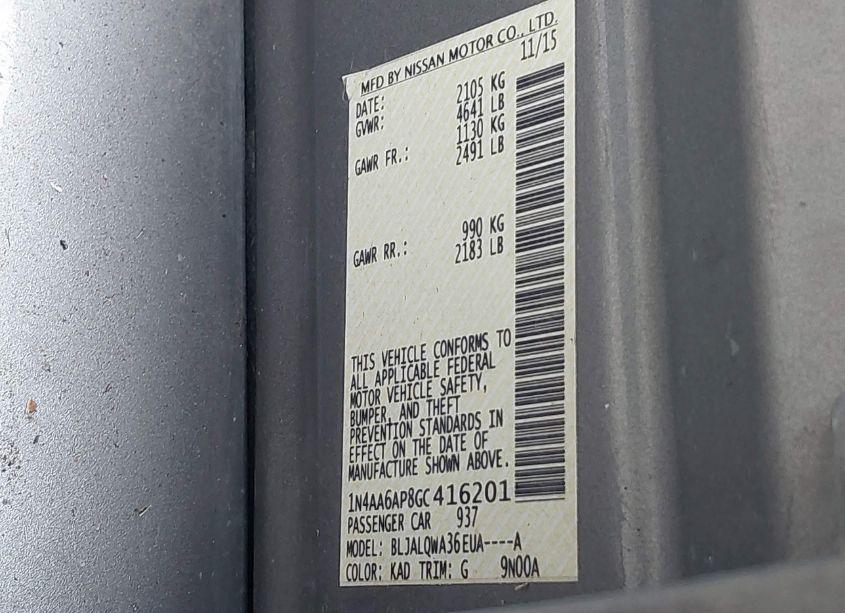 Photo 9 of 2016 Nissan Maxima 3.5 S (VIN 1N4AA6AP8GC416201)