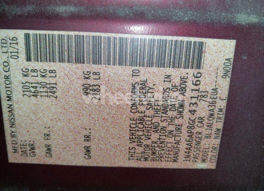 Photo 9 of 2016 Nissan Maxima 3.5 PLATINUM/3.5 S/3.5 SL/3.5 SR/3.5 SV (VIN 1N4AA6AP8GC431166)