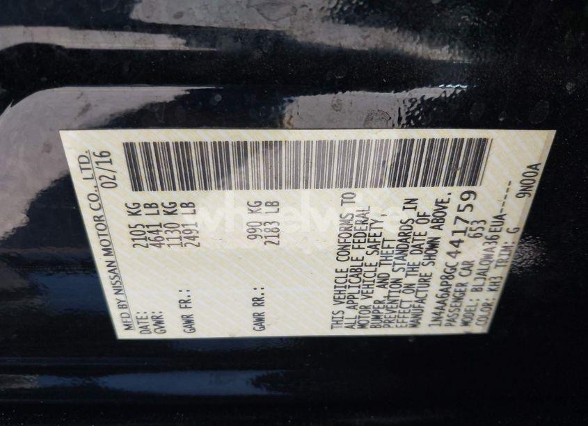 Photo 9 of 2016 Nissan Maxima 3.5 PLATINUM/3.5 S/3.5 SL/3.5 SR/3.5 SV (VIN 1N4AA6AP8GC441759)