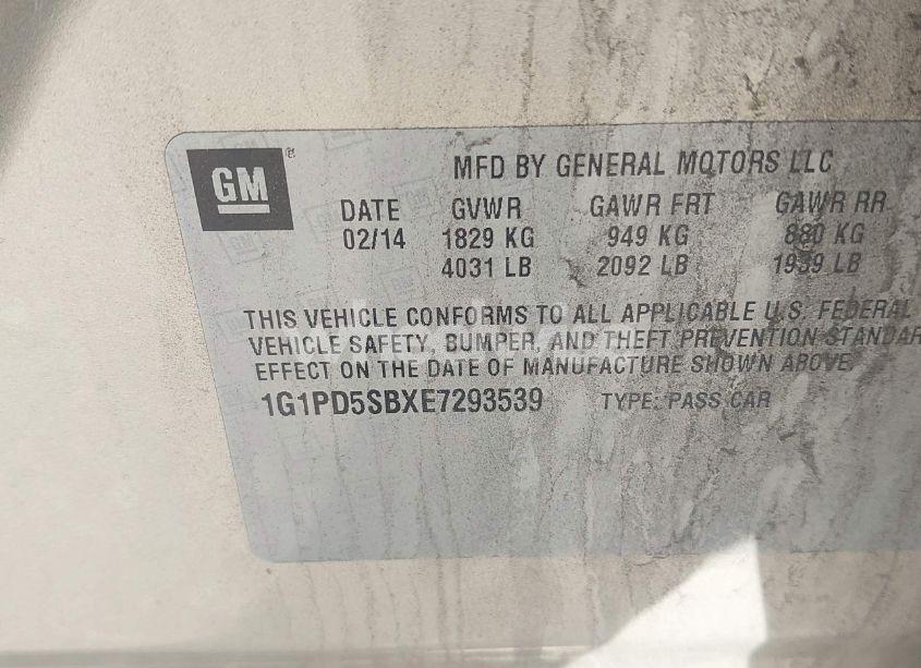 Photo 9 of 2014 Chevrolet Cruze 1LT (VIN 1N4AA6AP8HC******)