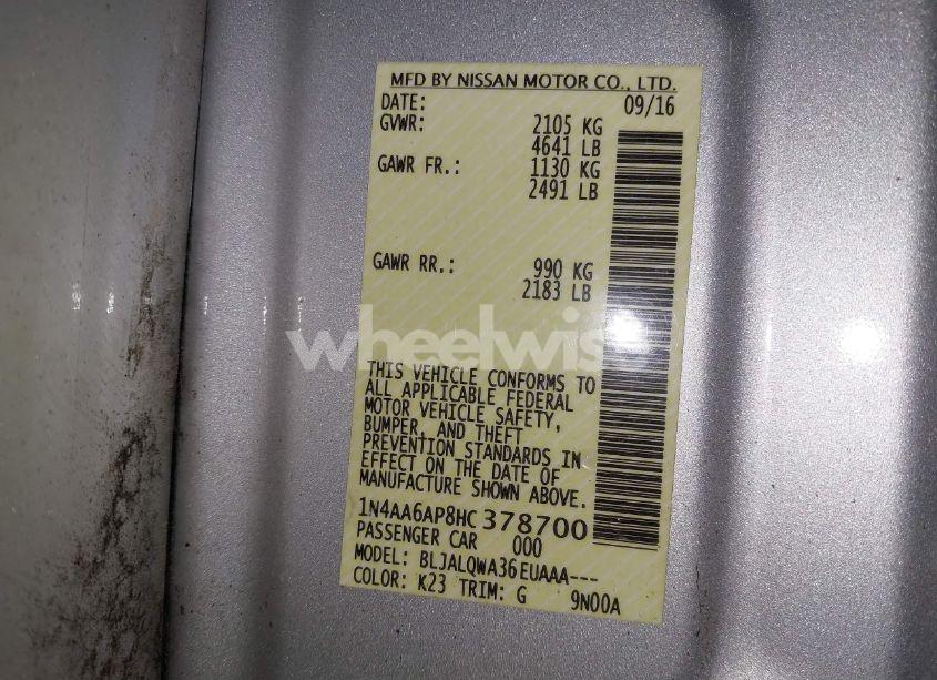 Photo 9 of 2017 Nissan Maxima 3.5 PLATINUM/3.5 S/3.5 SL/3.5 SR/3.5 SV (VIN 1N4AA6AP8HC378700)