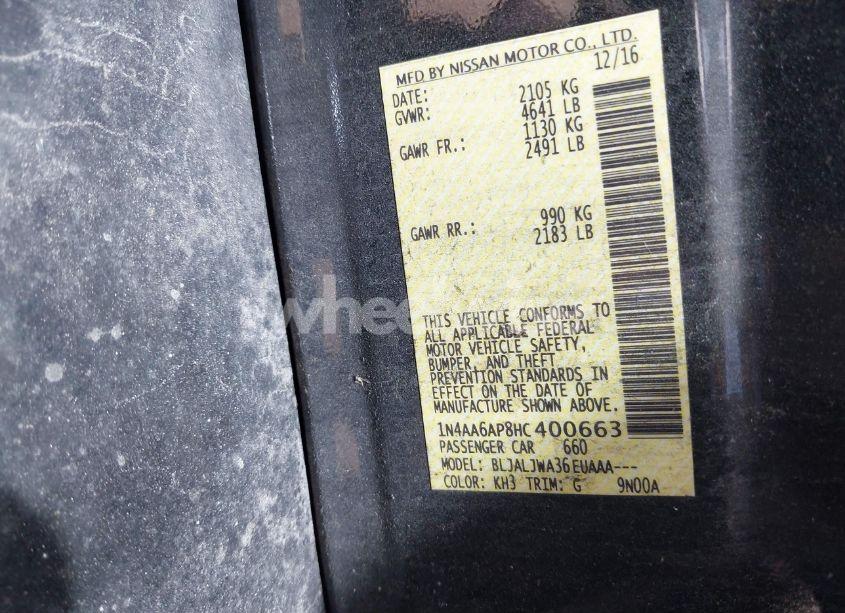 Photo 9 of 2017 Nissan Maxima 3.5 SV (VIN 1N4AA6AP8HC400663)