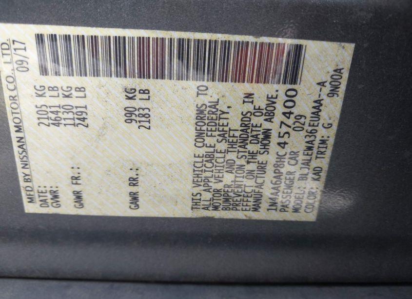 Photo 9 of 2017 Nissan Maxima 3.5S/SV/SL/SR/PLAT (VIN 1N4AA6AP8HC457400)