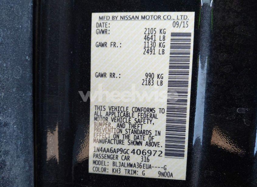 Photo 9 of 2016 Nissan Maxima 3.5 PLATINUM (VIN 1N4AA6AP9GC406972)