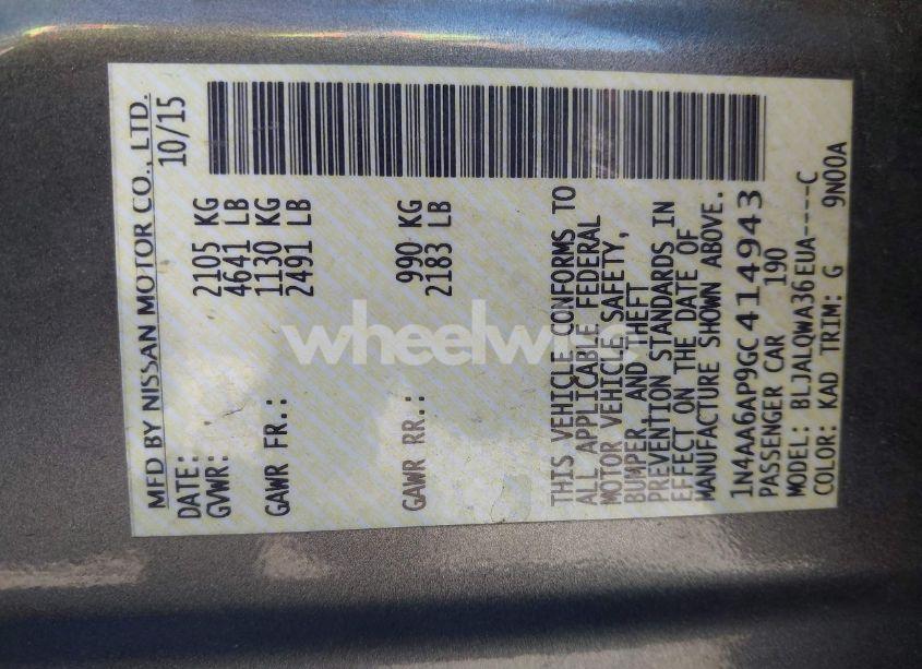 Photo 9 of 2016 Nissan Maxima 3.5 S (VIN 1N4AA6AP9GC414943)